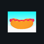 Lienzo Pop Hot Dog<br><div class="desc">Imagen de un perrito caliente con fondo azul. Decoración para cocinas y restaurantes. Imagen digital.</div>