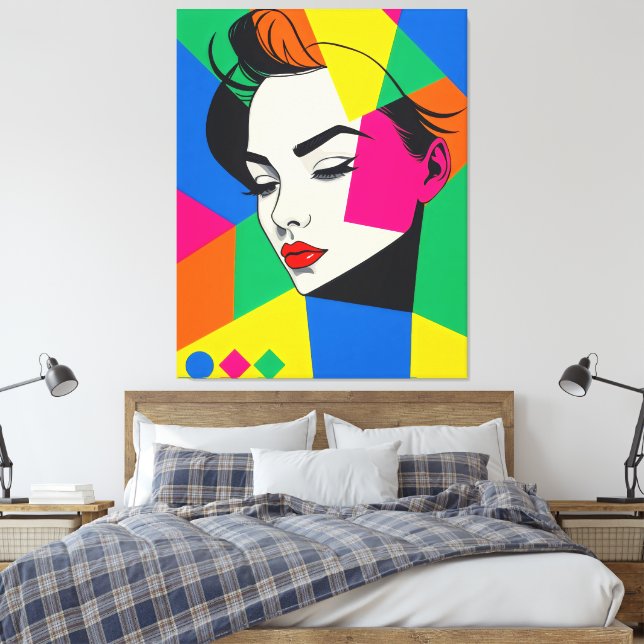 Lienzo Popart Formas geométricas de retrato femenino (Insitu(Dormitorio))