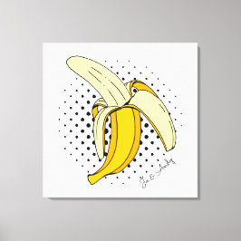 Lienzo Popart Pelando Banana Fruta sobre Puntos de Semito