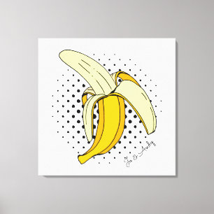 Lienzo Popart Pelando Banana Fruta sobre Puntos de Semito
