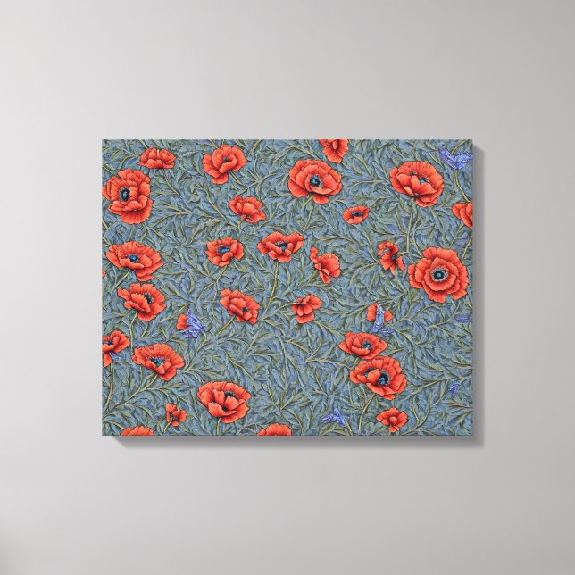 Lienzo Poppies Blue Butterflies (Anverso)