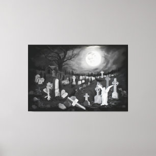 Lienzo Por la noche en el cementerio - Ángel con el diabl