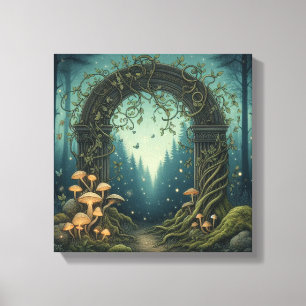 Lienzo Portal de Hongos Brillantes en el Bosque Crepuscul