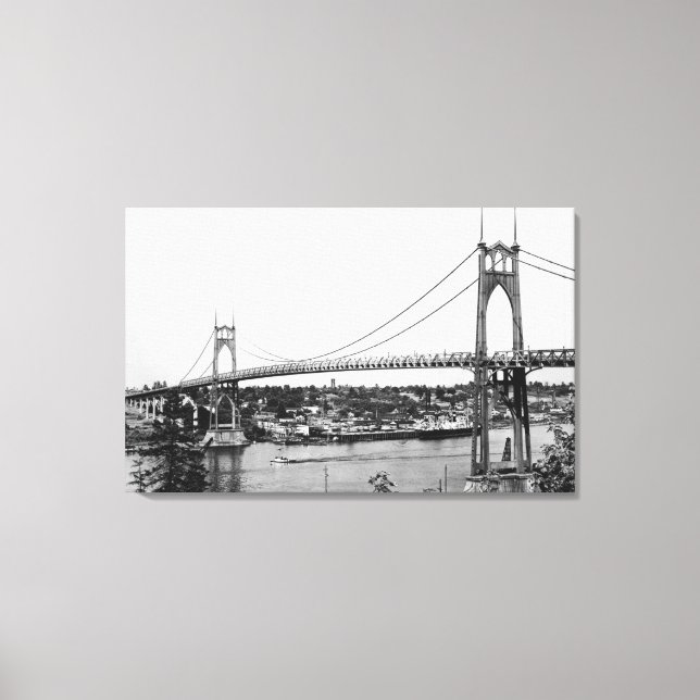 Lienzo Portland, OR vista del puente St. John sobre (Anverso)