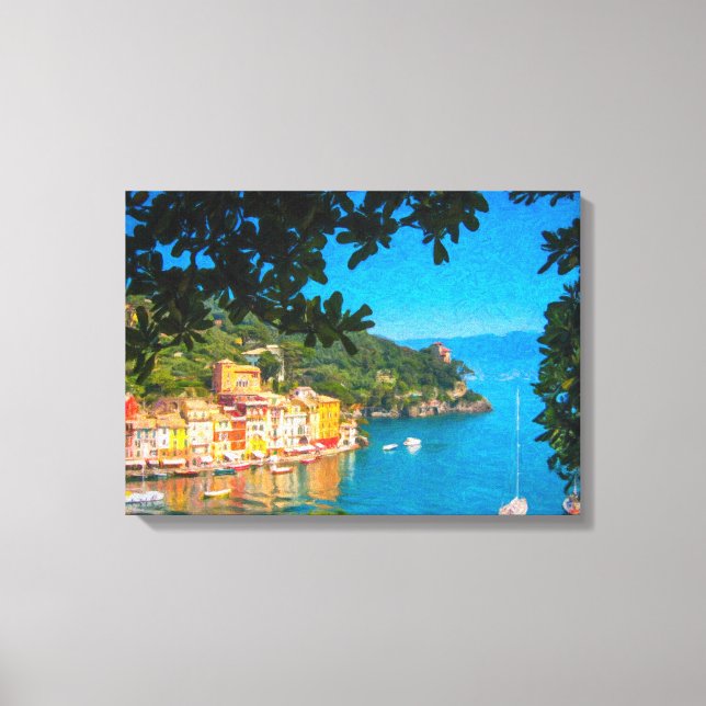 Lienzo Portofino, Italia, estilo de pintura al óleo (Anverso)