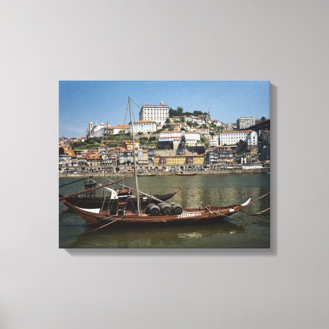 Lienzo Portugal, Oporto, Barco Con Barriles De Vino (Anverso)
