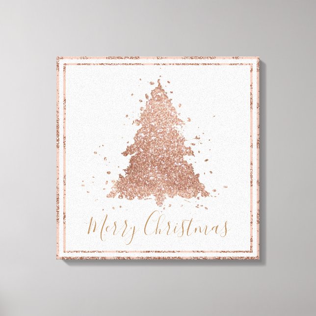 Lienzo Posh Merry Christmas | Glam Rosa Gold Rubor Tree (Anverso)