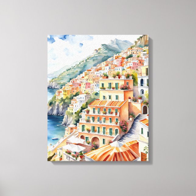 Lienzo Positano: Acuarela Encanta la Costa Amalfitana de  (Anverso)