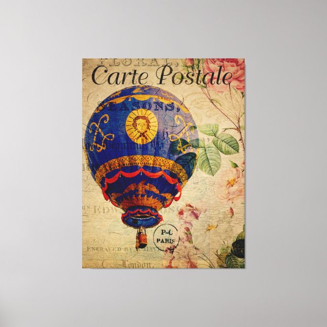 Lienzo Postal francesa vintage con globo aerostático (Anverso)