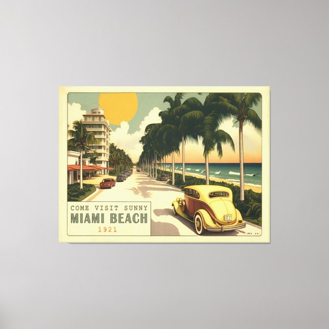 Lienzo Postales de Miami Beach Ocean Drive de la Retro de (Anverso)