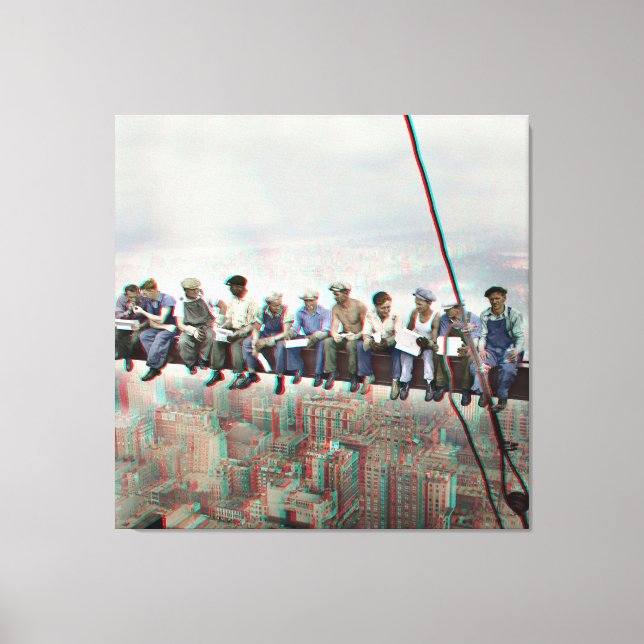 Lienzo Poster Anaglyph 3D- Lunch atop Skyscraper New York (Anverso)