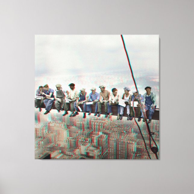 Lienzo Poster Anaglyph 3D- Lunch atop Skyscraper New York (Anverso)