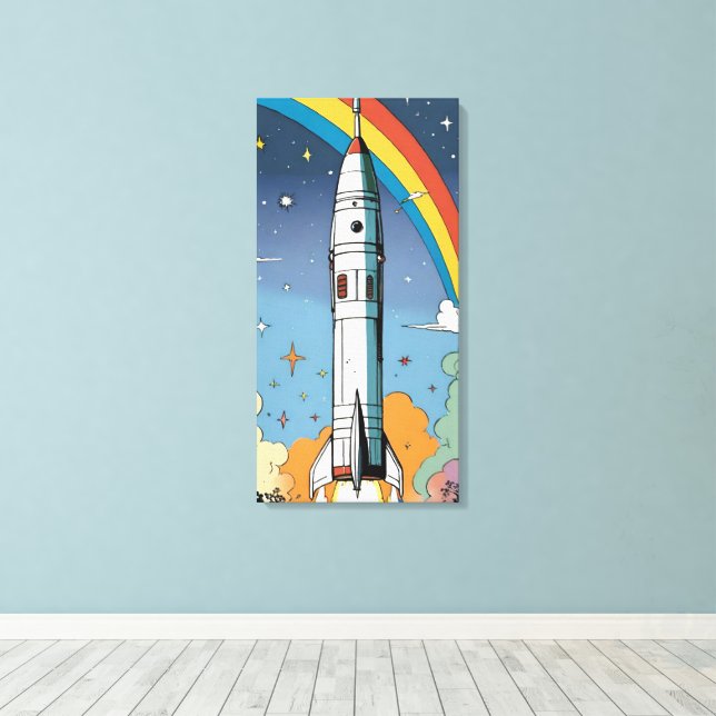 Lienzo Póster brillante de cohete espacial retro (Insitu (piso de madera))