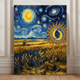 Lienzo Póster Campo de Trigo Cosecha Estrellada al Estilo