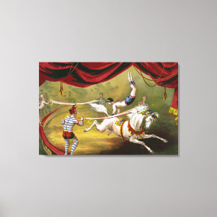 Lienzo Poster De Circo Con Acrobat Actuando A Caballo.