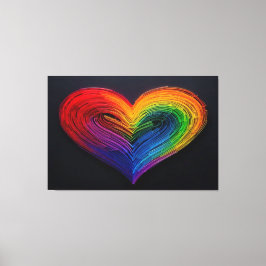 Lienzo Póster de Corazón con Plumas de Neón Arcoíris
