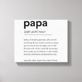 Lienzo Poster de definición de papá, regalo para papá, Dí