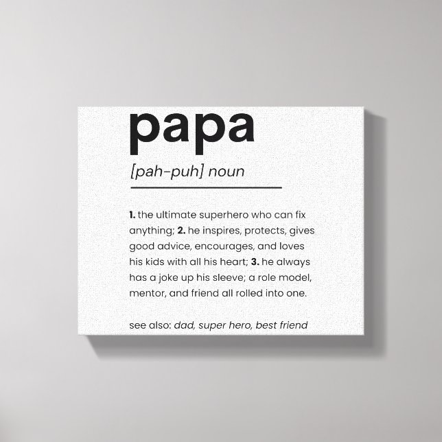 Lienzo Poster de definición de papá, regalo para papá, Dí (Anverso)