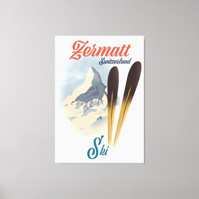 Lienzo Poster de esquí de época de Zermatt Suiza (Anverso)