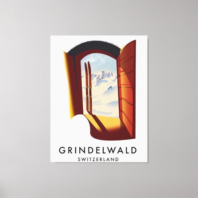Lienzo Poster de esquí de Grindelwald Suiza (Anverso)