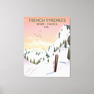 Lienzo Poster de esquí de los Pirineos franceses