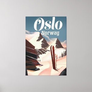 Lienzo Poster de esquí de Oslo Noruega