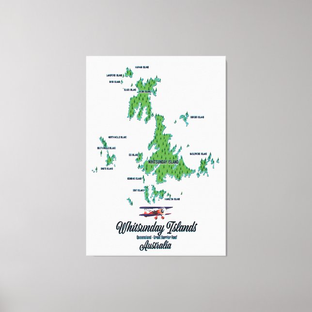 Lienzo Poster de mapa de Islas Whitsunday Australia (Anverso)