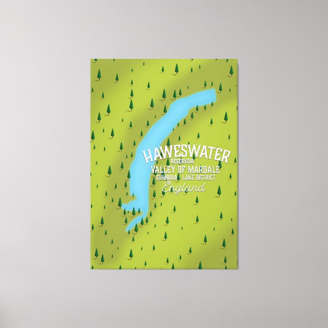 Lienzo Póster de mapa de viaje del embalse de Haweswater. (Anverso)