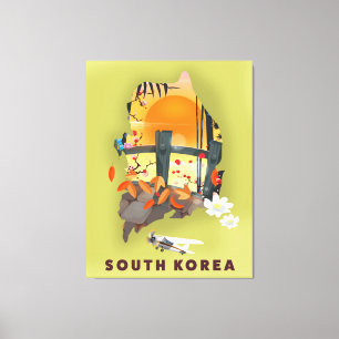 Lienzo Póster de mapa ilustrado de Corea del Sur