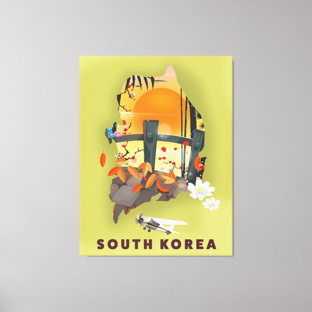 Lienzo Póster de mapa ilustrado de Corea del Sur (Anverso)