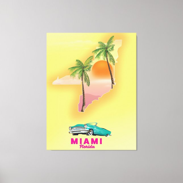 Lienzo Póster de mapa ilustrado de Miami Florida (Anverso)