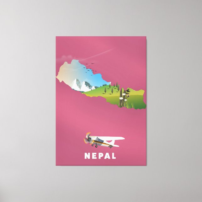 Lienzo Póster de mapa ilustrado de Nepal (Anverso)