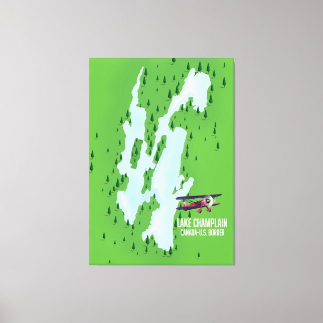 Lienzo Poster de mapas de Lake Champlain USA Canada (Anverso)