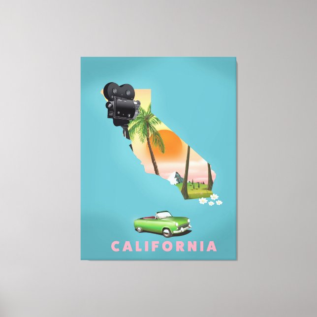 Lienzo Poster de mapas ilustrado de California (Anverso)