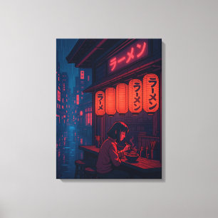 Lienzo Póster de Noche de Ramen Cyberpunk – Ciudad Japone
