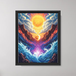 Lienzo Póster de paisaje abstracto surrealista del sol y