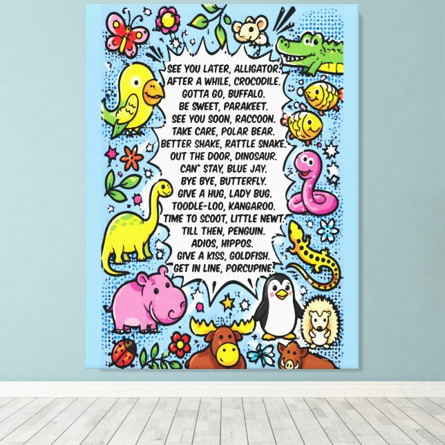 Lienzo Póster de Rima de Adiós Cocodrilo – Animal Cute (Insitu (piso de madera))