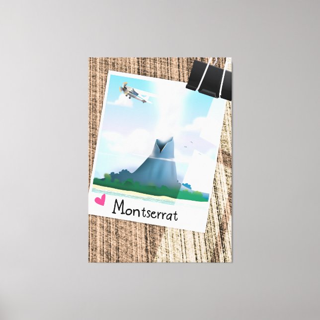 Lienzo Poster de vacaciones del volcán Montserrat. (Anverso)