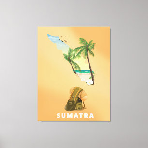 Lienzo Póster de viaje con mapa ilustrado de Sumatra