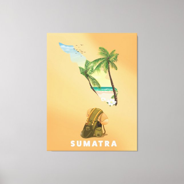 Lienzo Póster de viaje con mapa ilustrado de Sumatra (Anverso)