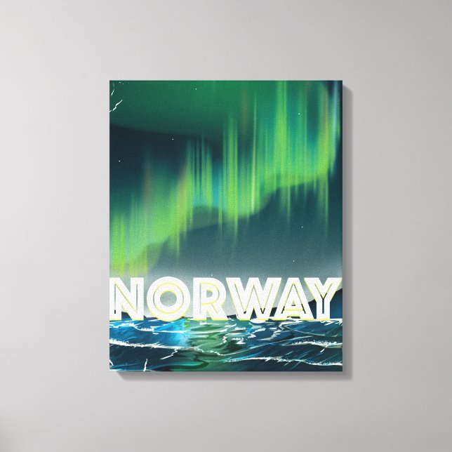 Lienzo Póster de viaje de Aurora boreal de Noruega (Anverso)