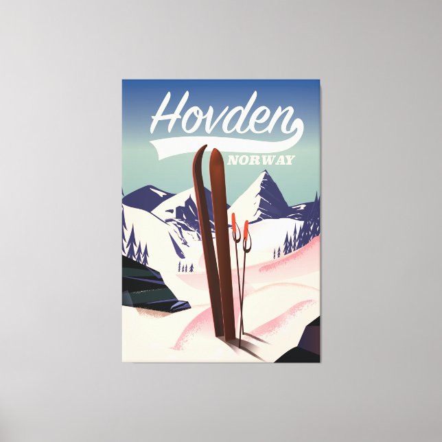 Lienzo Póster de viaje de esquí Hovden Noruega. (Anverso)