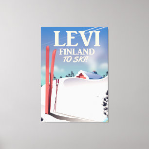Lienzo Póster de viaje de esquí Levi, Finlandia