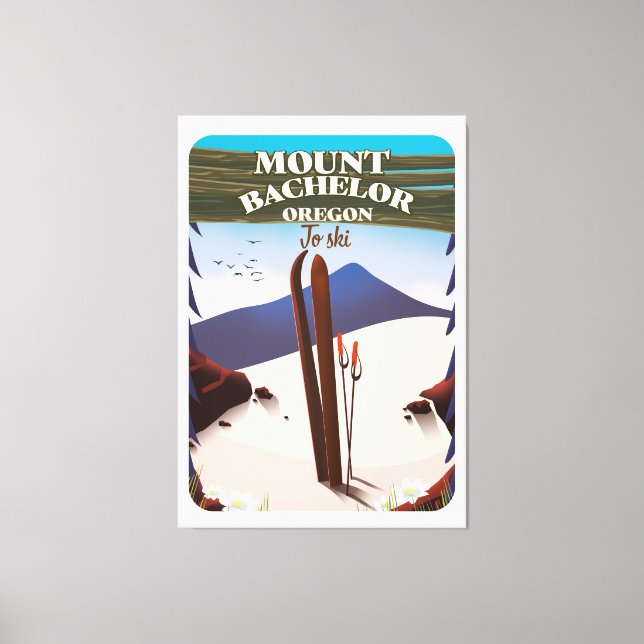 Lienzo Póster de viaje de esquí Mount Bachelor Oregon (Anverso)