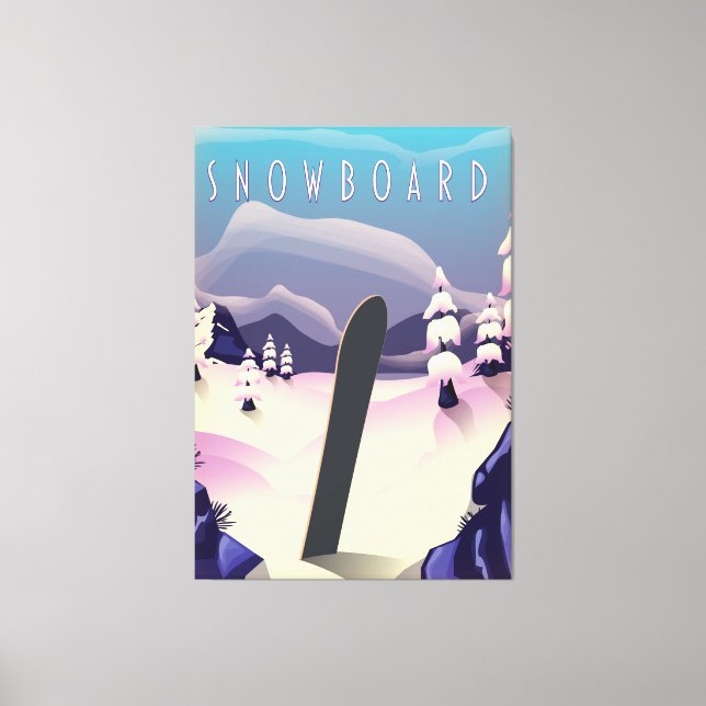 Lienzo Póster de viaje de estilo vintage de snowboard (Anverso)