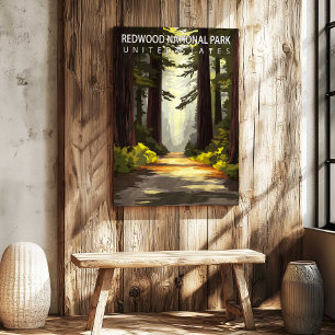 Lienzo Póster de viaje de Parque Nacional Redwood USA en 