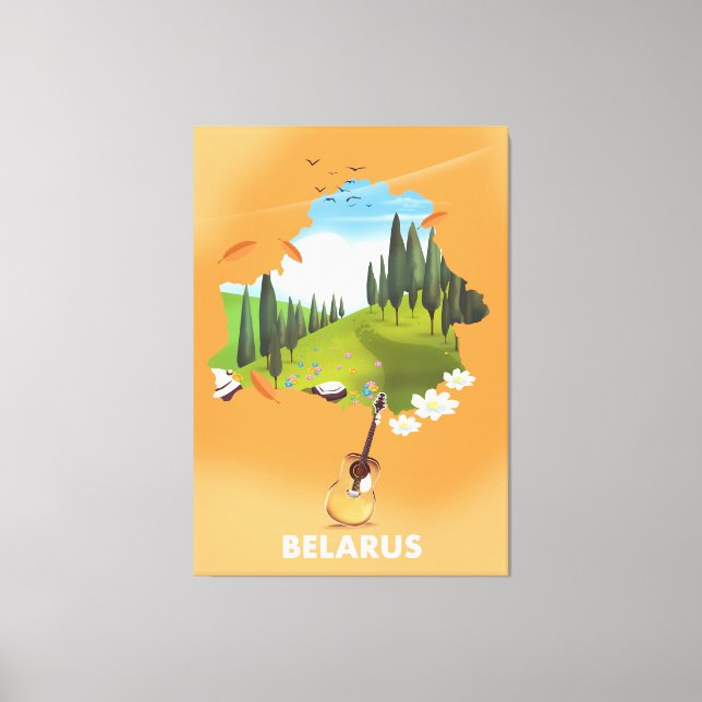 Lienzo Póster de viaje del mapa de Bielorrusia. (Anverso)
