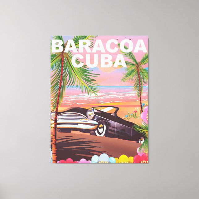 Lienzo Póster de viaje en auto a Baracoa Cuba (Anverso)