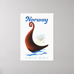 Lienzo Póster de viaje en barco largo de Noruega