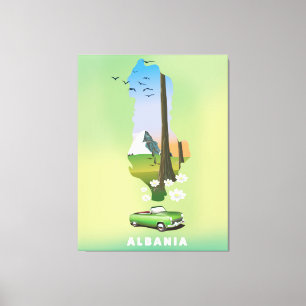 Lienzo Póster de viaje ilustrado del mapa de Albania